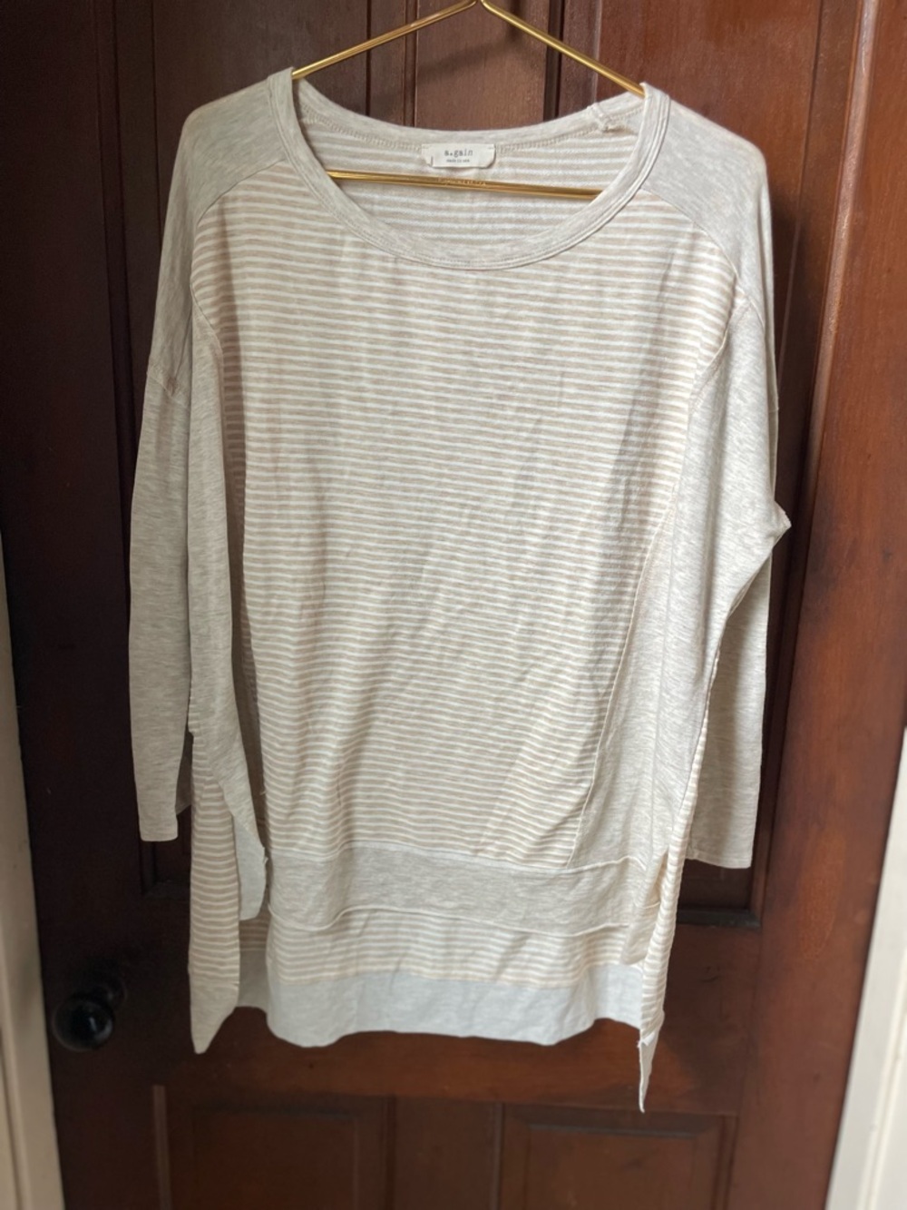 a.gain women's large thin white / tan striped top